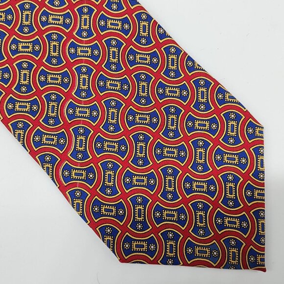 JOS.A.BANK Signature Collection Silk Tie Red Blue Geometric 56.5" Long 4" Wide - Picture 5 of 5